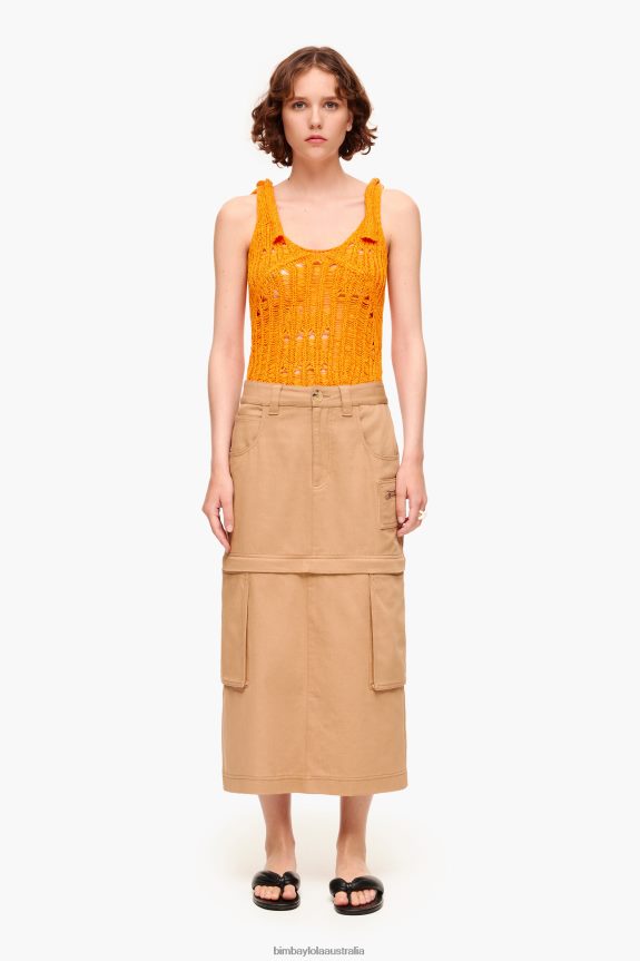 Clothing 4062VZ455 Camel Bimba Y Lola Midi Cargo Skirt