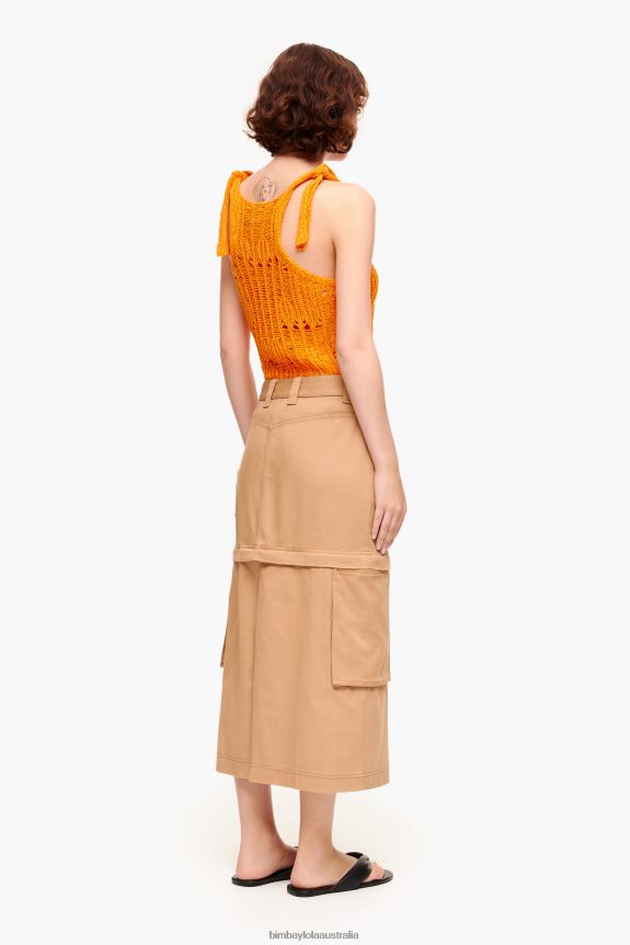 Clothing 4062VZ455 Camel Bimba Y Lola Midi Cargo Skirt