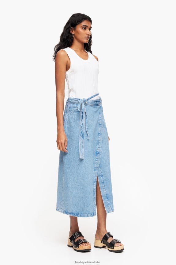 Clothing 4062VZ456 Blue Bimba Y Lola Denim Wrap Midi Skirt