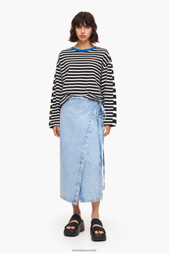 Clothing 4062VZ465 Blue Bimba Y Lola Denim Midi Wrap Skirt