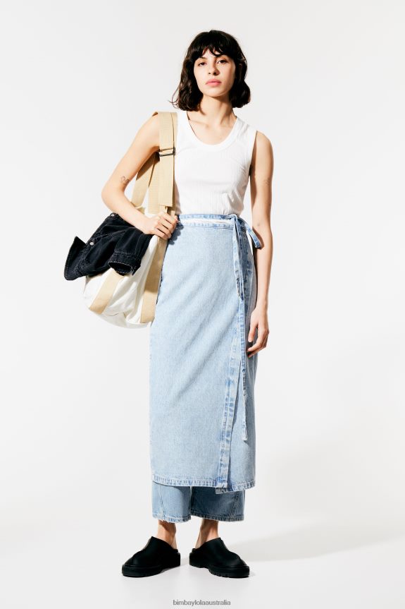 Clothing 4062VZ525 Blue Bimba Y Lola Denim Midi Wrap Skirt