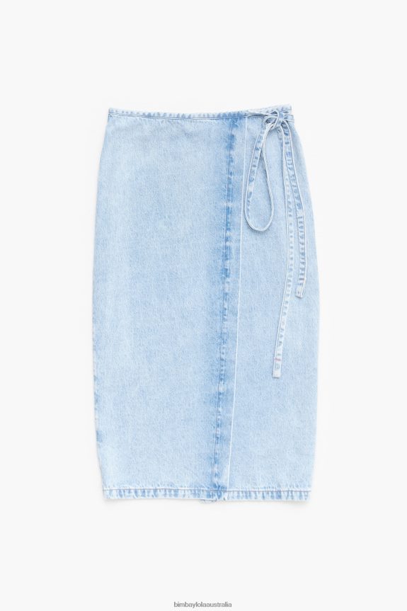 Clothing 4062VZ526 Blue Bimba Y Lola Denim Midi Wrap Skirt