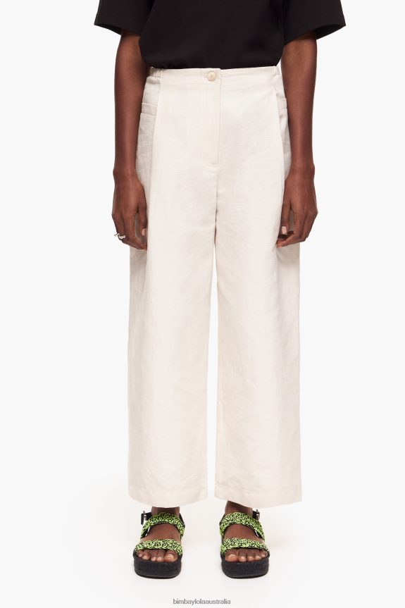 Clothing 4062VZ396 Stone Bimba Y Lola Linen Trousers