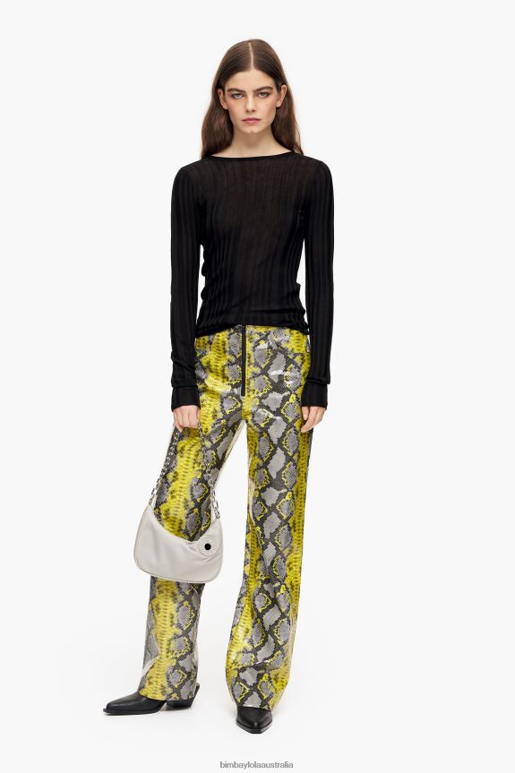 Clothing 4062VZ434 Yellow Bimba Y Lola Python Print Straight Trousers