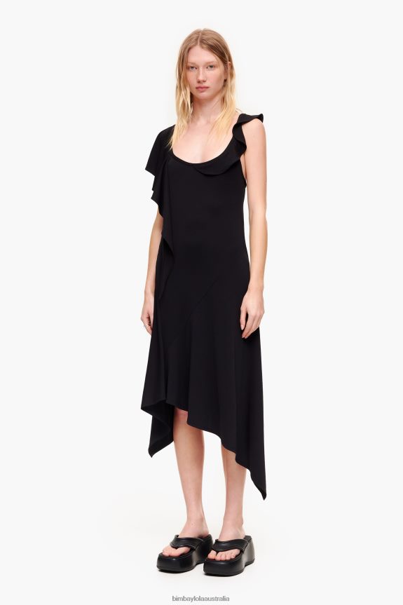 Clothing 4062VZ190 Black Bimba Y Lola Asymmetrical Fluid Dress