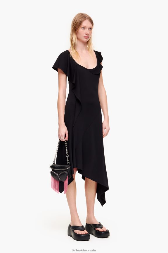 Clothing 4062VZ190 Black Bimba Y Lola Asymmetrical Fluid Dress