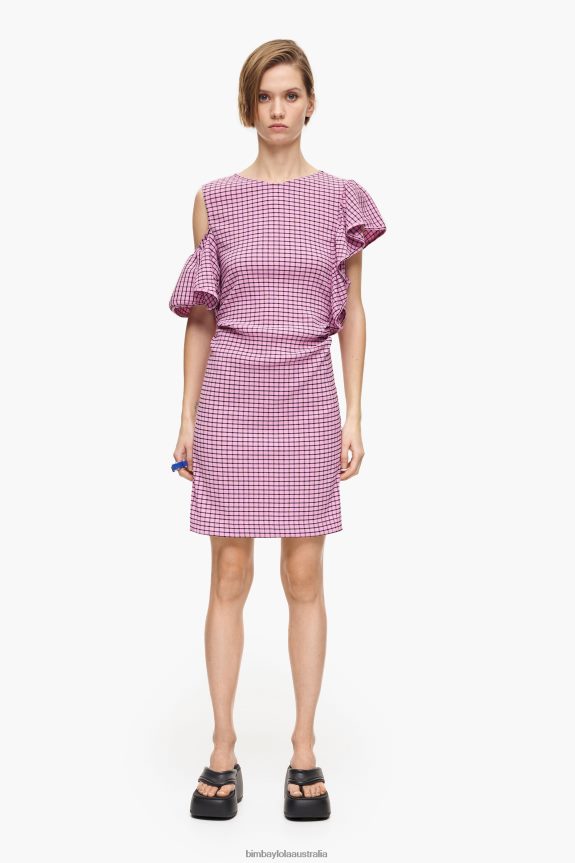 Clothing 4062VZ238 Pink Bimba Y Lola Checked Fitted Mini Dress