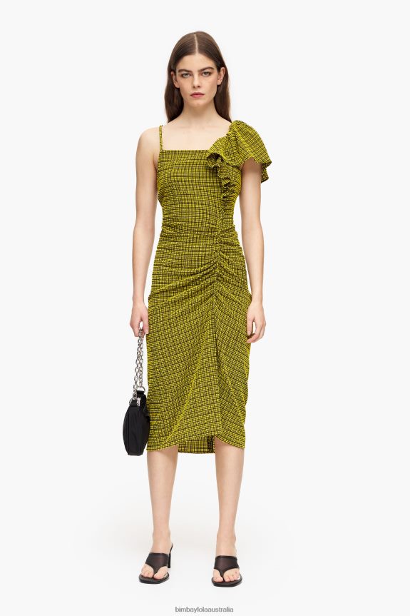 Clothing 4062VZ240 Yellow Bimba Y Lola Fluid Midi Dress Squares