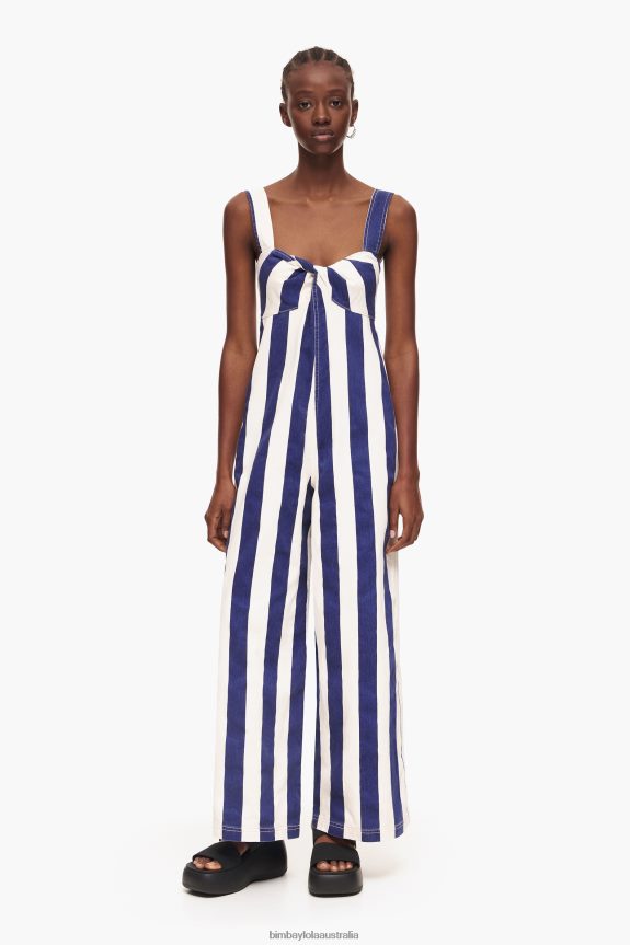 Clothing 4062VZ212 Blue Bimba Y Lola Denim Striped Jumpsuit