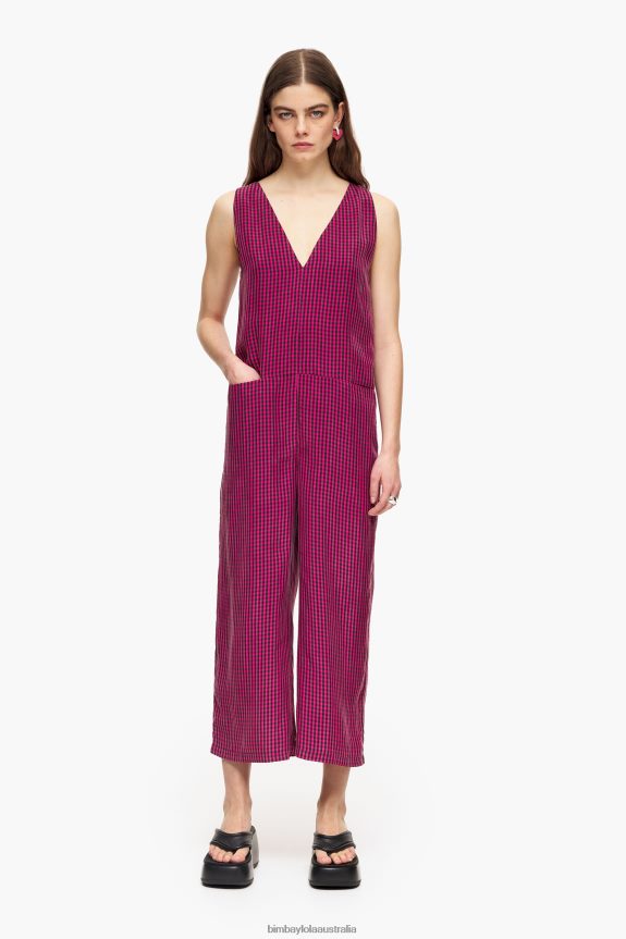 Clothing 4062VZ242 Fuchsia Bimba Y Lola Fluid Gingham Jumpsuit