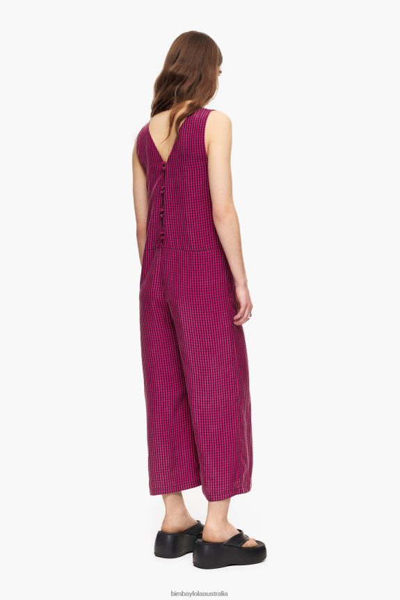 Clothing 4062VZ242 Fuchsia Bimba Y Lola Fluid Gingham Jumpsuit