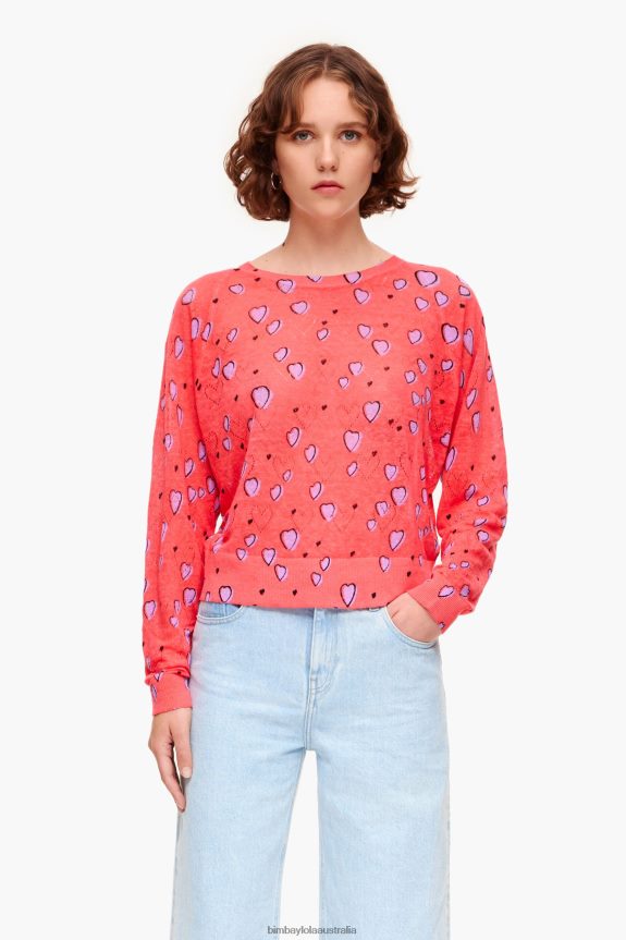 Clothing 4062VZ366 Red Bimba Y Lola Small Heart Linen Sweater