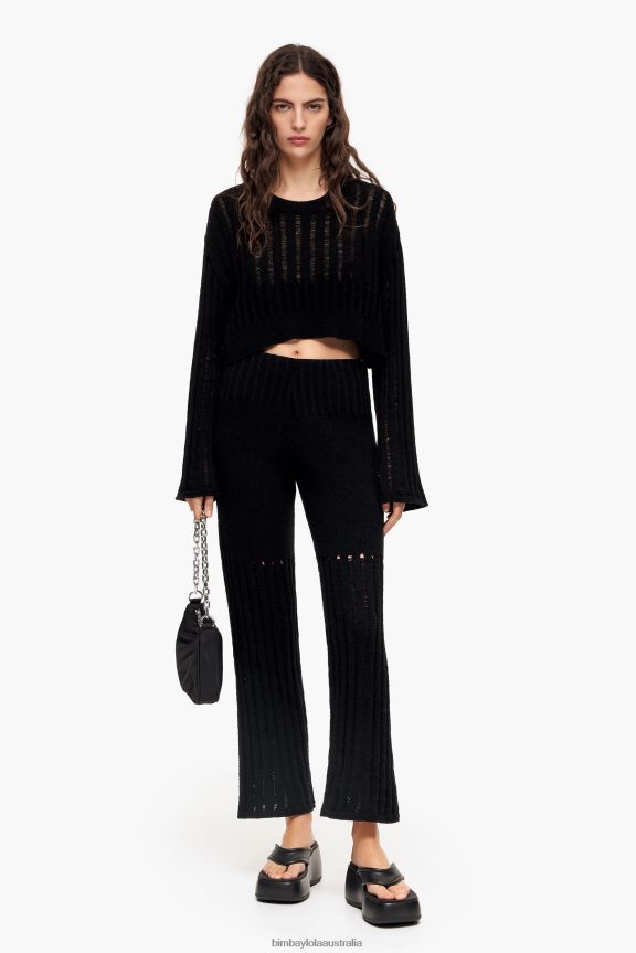 Clothing 4062VZ389 Black Bimba Y Lola Ribbed Straight Trousers