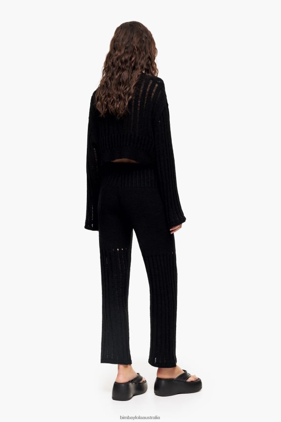 Clothing 4062VZ389 Black Bimba Y Lola Ribbed Straight Trousers