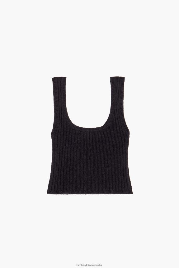 Clothing 4062VZ313 Black Bimba Y Lola Ribbed Fitted Top