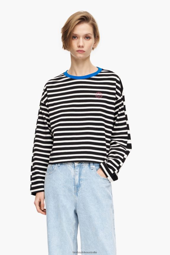 Clothing 4062VZ317 Black Bimba Y Lola Striped Cotton T-Shirt