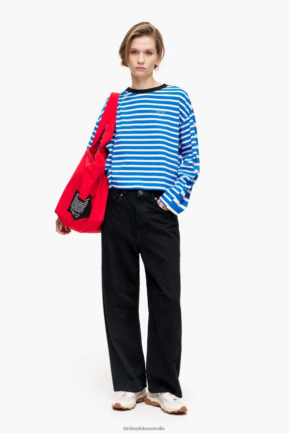 Clothing 4062VZ319 Blue Bimba Y Lola Striped Cotton T-Shirt