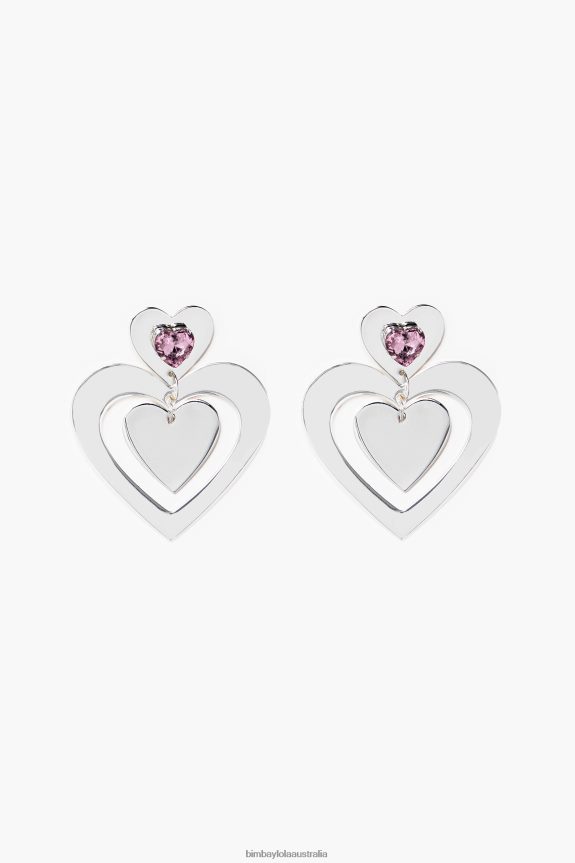 Accessories 4062VZ739 Silver Bimba Y Lola Heart Crystals Hoop Earrings