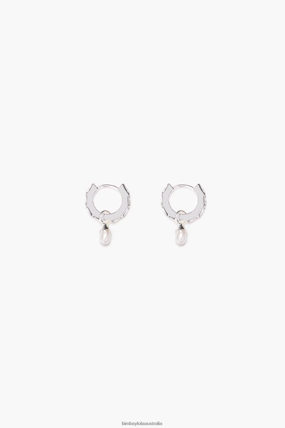 Accessories 4062VZ783 Silver Bimba Y Lola Crystal Pearl Hoop Earrings