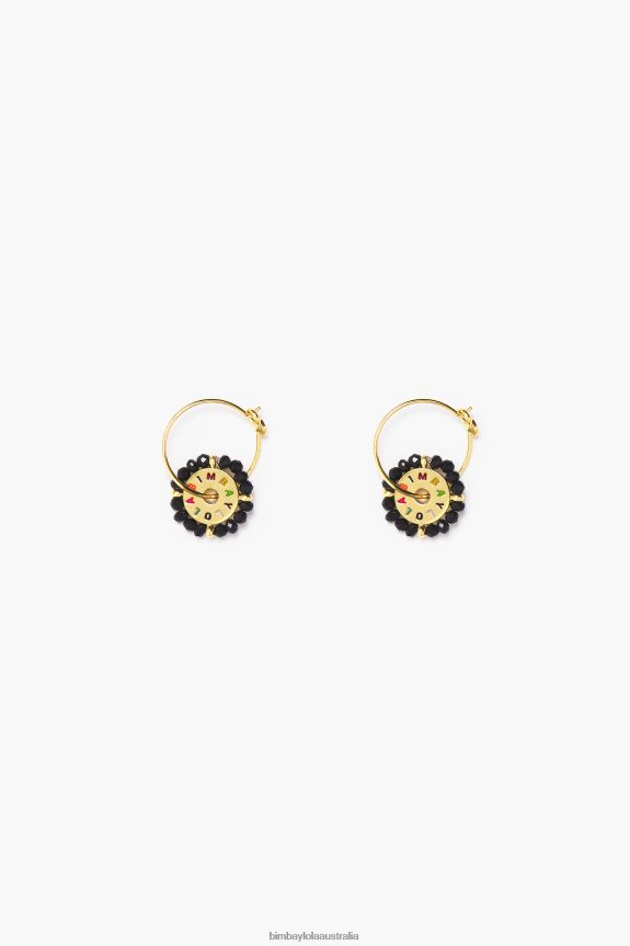 Accessories 4062VZ814 Black Bimba Y Lola Crystal Golden Hoop Earrings