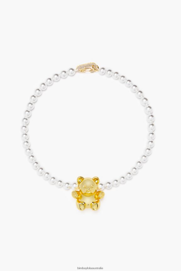 Accessories 4062VZ795 Golden Bimba Y Lola Teddy Bear Pearl Necklace