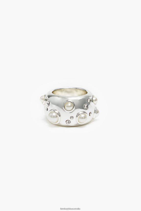 Accessories 4062VZ685 Silver Crystal Bimba Y Lola Pearl Ring